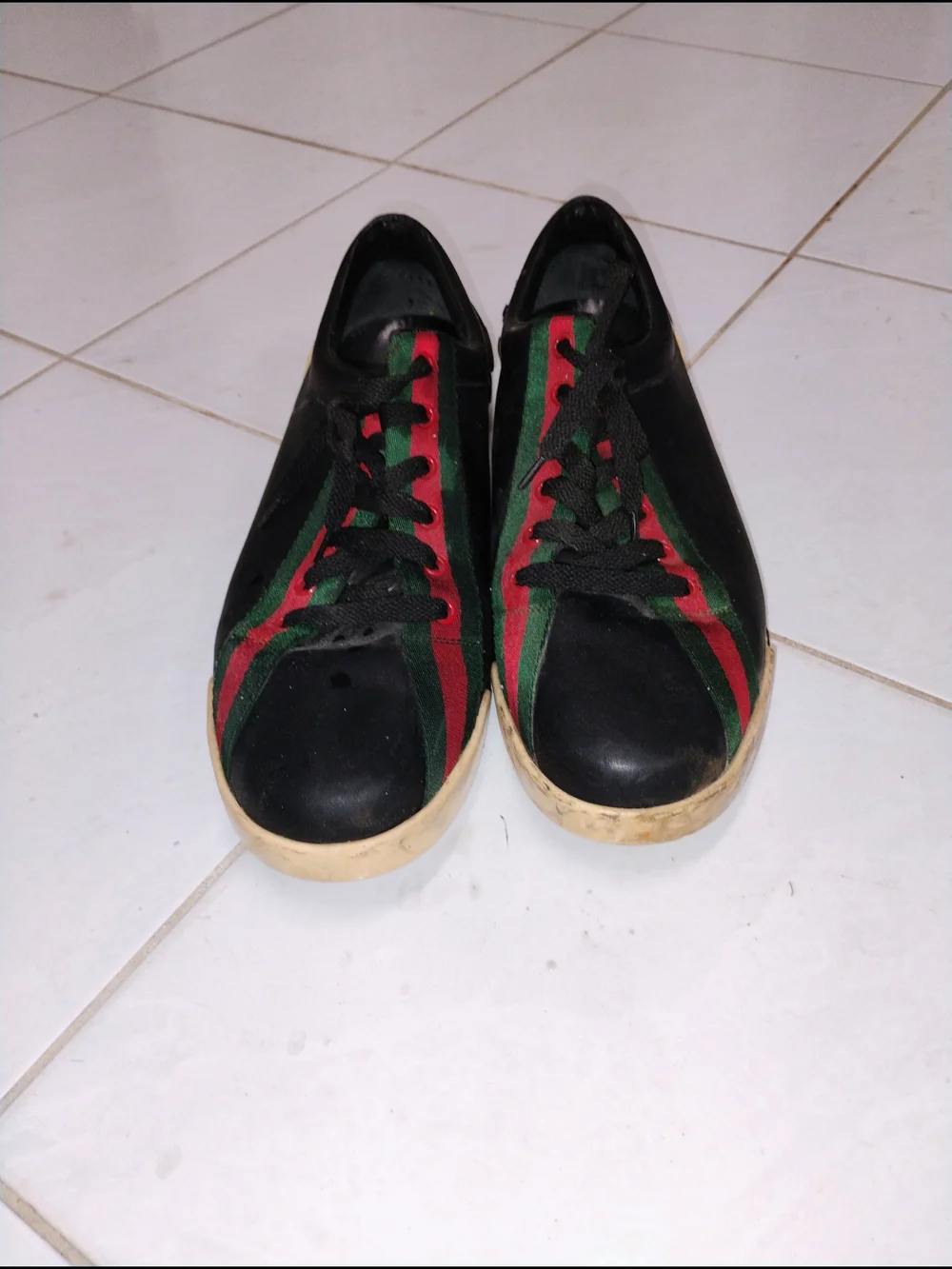 Gucci Boulevard Black Leather Web Strap Sneakers